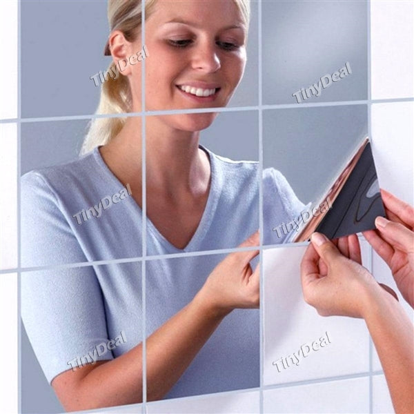 1/2 Set of Square Mirrors Mosaic Tiles Self Adhesive Wall Stickers Home DIY Reflective Mirror 15cm×15cm/5.91"×5.91"