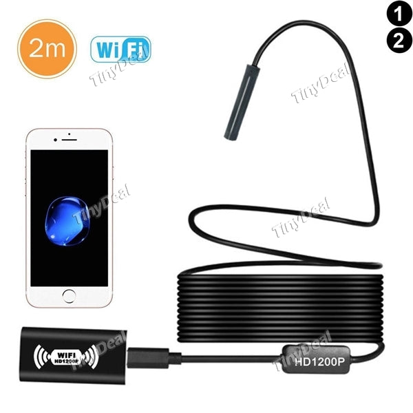 WiFi Borescope IP68 Wireless Endoscope Inspection Camera 2.0 Megapixels HD1200P Snake Camera with 8LED for Android iOS System