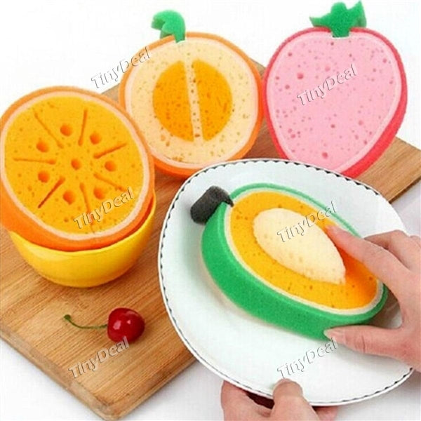 1/2/4 Set of 4Pcs Fruit Shape Dish Sponge Cute Fruit Shaped Thicken Microfiber Sponge Cloth Strong Dish Washing Cloth