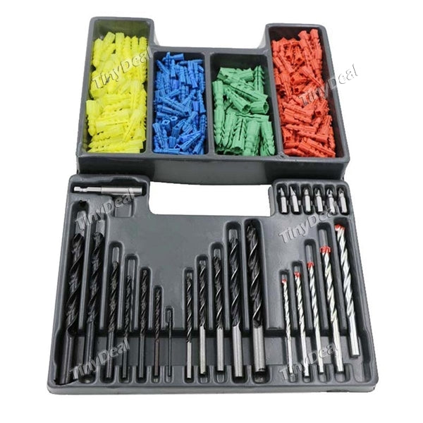 300pcs Drill Bit Set Extension Rod Drill Setscrew Combination Box with Metal Wood Masonry Drills Wood Working Tool