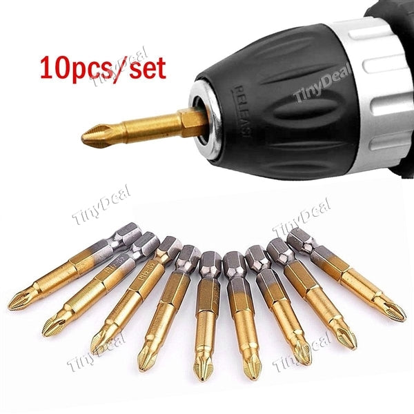 10pcs 50mm 1/4" Hex Shank Magnetic Plum Head Screwdriver Bits Titanium Coated S2 Steel Power Tools