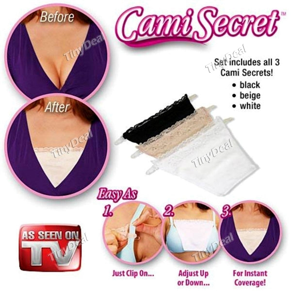 Cami Secret Set Of 3 Quick&Easy Clip-On Cami Chest Cover without Scar Stomacher Corset Anti Emptied with Lace Overlay