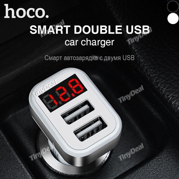 HOCO Car Charger Digital Display Dual USB Port 3.1A Mobile Charger Plug Adapter or iPhone iPad Samsung Xiaomi Phone