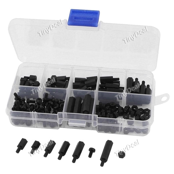 180pcs M3 Male Female Nylon Hex Spacers Standoff Screw Nut Plastic Accessories Assortment Kit