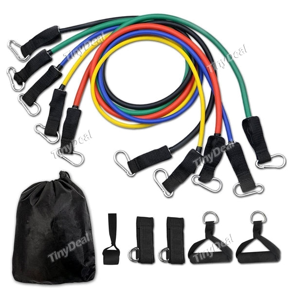 11pcs Resistance Band Set with 5 Exercise Bands Door Anchor Foam Handles Ankle Straps Waterproof Carrying Bag