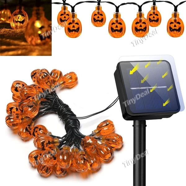 Solar Pumpkin String Lights 30-LED Orange Pumpkin Halloween String Lights Party Decoration Bulb 2 Modes LED Night Light