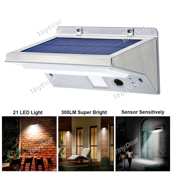 Solar Lights Outdoor Stainless Steel Motion Sensor 21-LED Wireless Waterproof Wall Lights with 3 Modes Motion