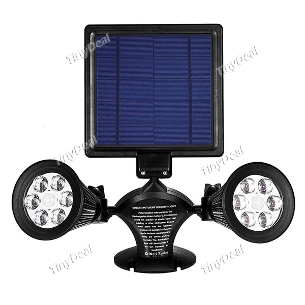 Solar Powered Lights PIR Motion Sensor Dual Head Spotlight Adjustable Waterproof 12-LED Wall Light for Yard Garden Driveway