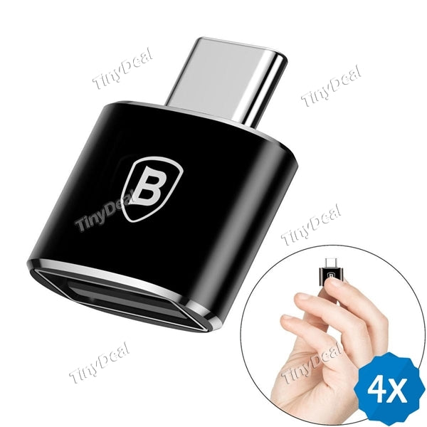 BASEUS 4pcs Mini USB Female to Type-C Male Adapter Super Mini USB-C Convert OTG 2.4A Data Sync f Cellphone PC