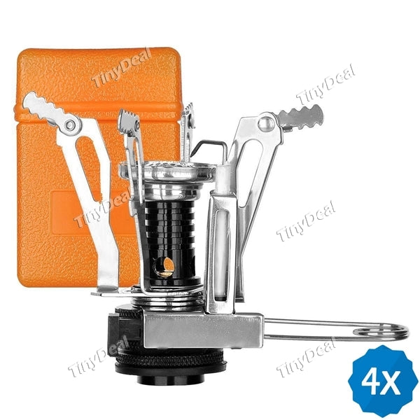 4pcs Mini Outdoor Ultralight Backpacking Camping Stove Burner Folding Gas Cooker BBQ Stoves w Piezo Ignition