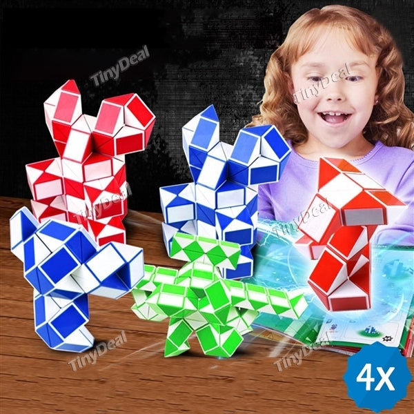 4pcs 24-wedge Twist Snake Cube Puzzle Twisty Toy collection for Children and Adults - Assorted Color