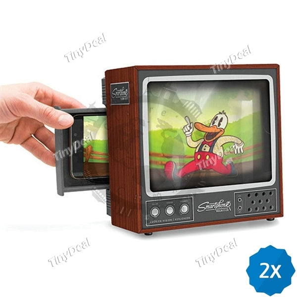 2pcs DIY Screen Amplifier Classic TV Style Ultra Clear 3D Screen Magnifier Phone Holder for Universal Cellphone