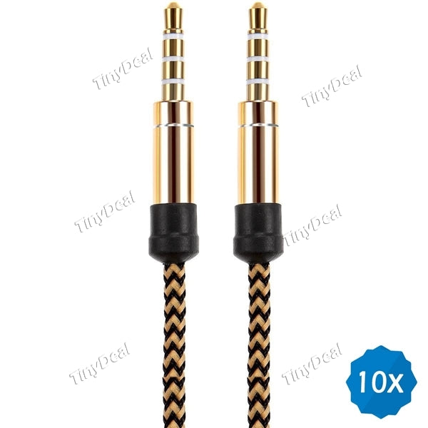 10pcs 1.5M 3.5mm Aux Cable Gold Plated Portable Audio Extension Nylon Cable for Smartphone Tablet Headset Speaker