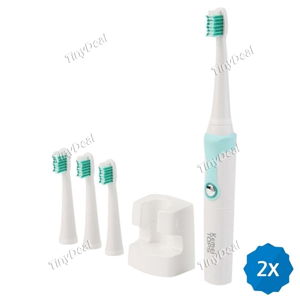 2pcs Portable Ultrasonic Electric Toothbrush Oral Care with Two Replaceable Brush Heads