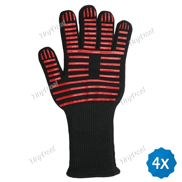 4pcs Oven Mitts Gloves BBQ Grilling Cooking Gloves Extreme Heat Resistant Gloves Long for Extra Forearm Protection