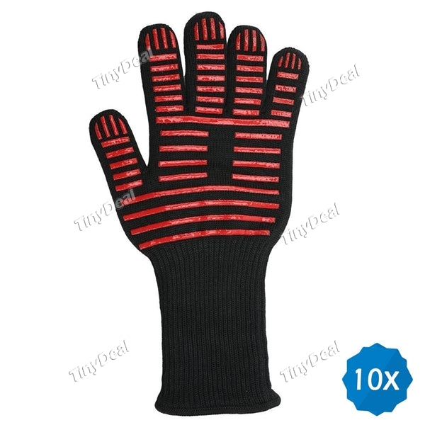 10pcs Oven Mitts Gloves BBQ Grilling Cooking Gloves Extreme Heat Resistant Gloves Long for Extra Forearm Protection