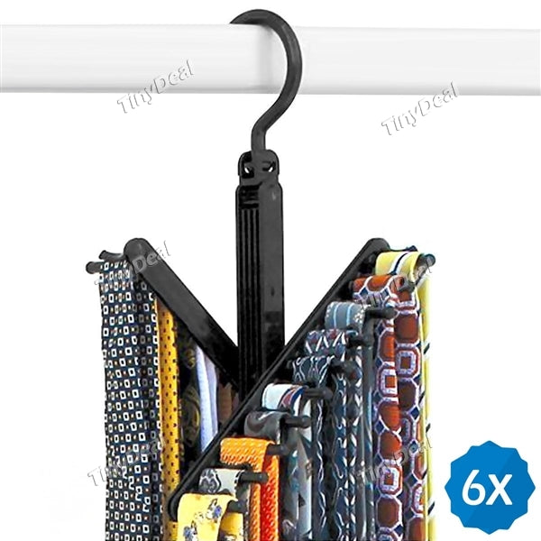 6pcs Folding Twirl Tie Rack Belt Hanger Holder Hook with Holds 20 Scarves for Closet Organizer Storage