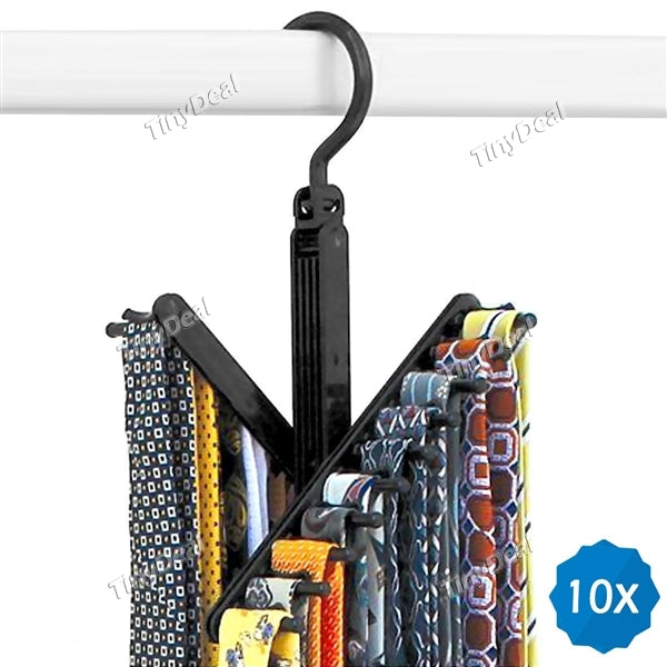 10pcs Folding Twirl Tie Rack Belt Hanger Holder Hook with Holds 20 Scarves for Closet Organizer Storage