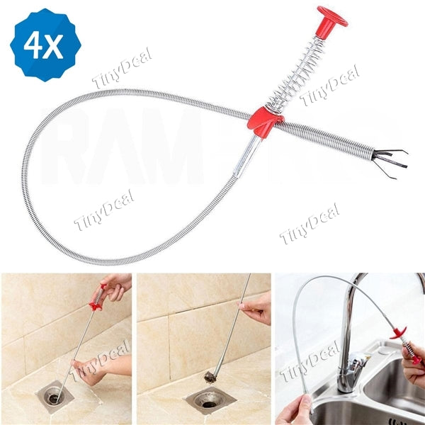 4pcs Bendable Spring Pipe Sewer Dredging And Cleaning Device Kitchen Sink Hook Wash Basin Tub Toilet Drain Long Handle