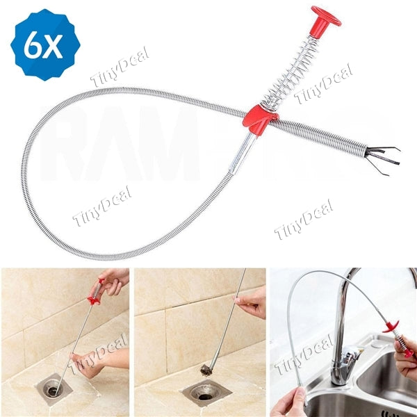 6pcs Bendable Spring Pipe Sewer Dredging And Cleaning Device Kitchen Sink Hook Wash Basin Tub Toilet Drain Long Handle