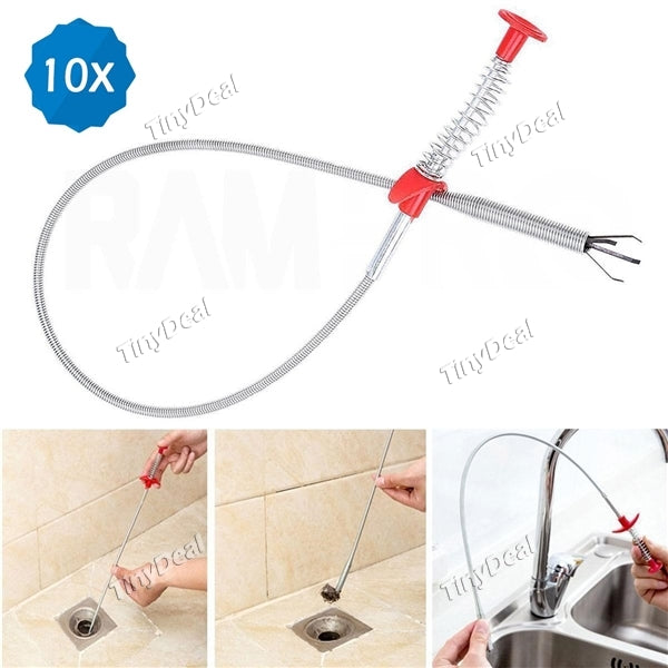 10pcs Bendable Spring Pipe Sewer Dredging And Cleaning Device Kitchen Sink Hook Wash Basin Tub Toilet Drain Long Handle