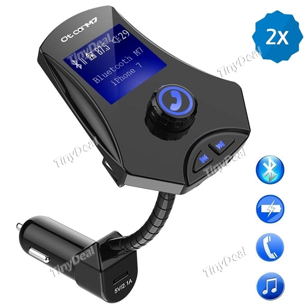 2pcs M7 Smart Car Kit with 1.44'' Screen Car Charger Bluetooth FM Transmitter Hands-free MP3 AUX TF U-Disk Player