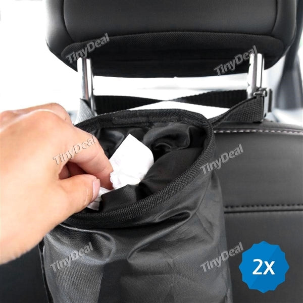 2pcs New Car Trash Can Bin Garbage Oxford Black Seat Bags Waterproof Travel Storage Hanging Organizer Bag Stowing