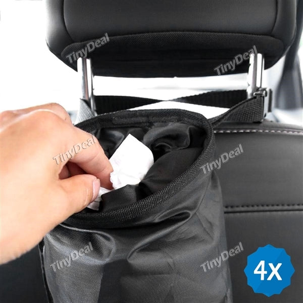 4pcs New Car Trash Can Bin Garbage Oxford Black Seat Bags Waterproof Travel Storage Hanging Organizer Bag Stowing