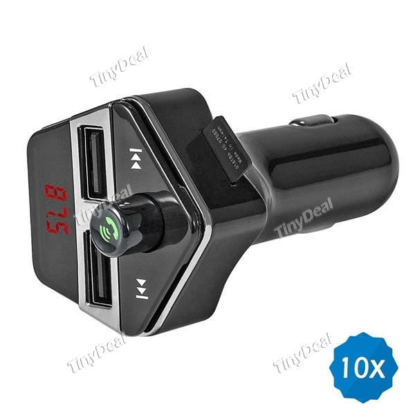 10pcs ST06 Bluetooth Car Kit FM Transmitter MP3 Player Car Charger Hands-free Call Support USB Flash Drive TF Card