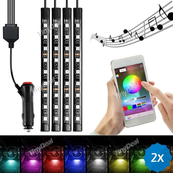 2 Sets Multi-Color LED Car Interior APP Music Control RGB Underdash Neon Strip Lighting Kit