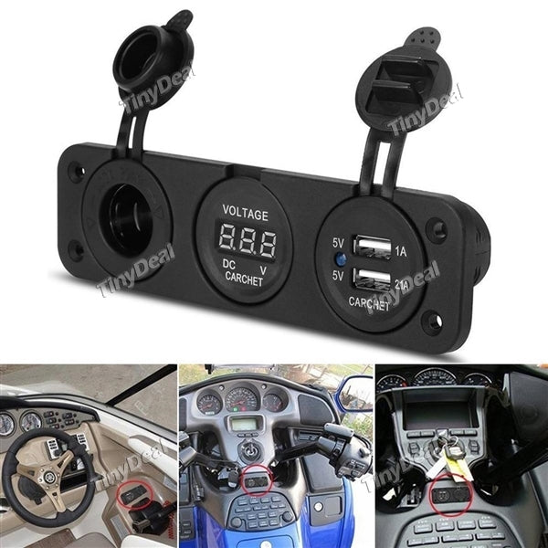 4pcs 12V Dual USB Car Charger Cigarette Lighter Dual Socket USB Adapter Charger Digital Voltmeter