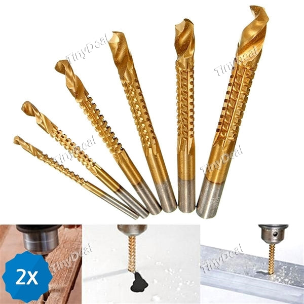 2 Set of 6Pcs Power Drill & Saw Set HSS Steel Titanium Coated Woodworking Wood Twist Drill Bit 3mm 4mm 5mm 6mm 6.5mm 8mm