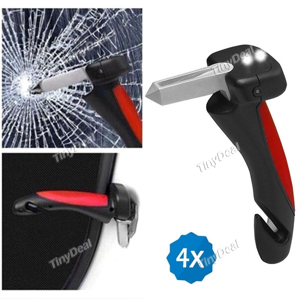 4pcs Car Safety Hammer Life Saving Escape Emergency Hammer Seat Belt Cutter Window Glass Breaker with LED