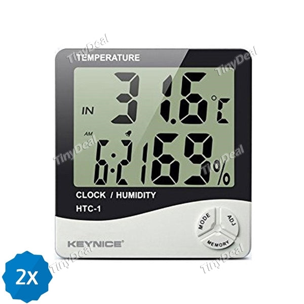 2pcs LCD Digital Display Thermometer Hygrometer Indoor Electronic Temperature Humidity Meter Clock Weather Alarm Clock