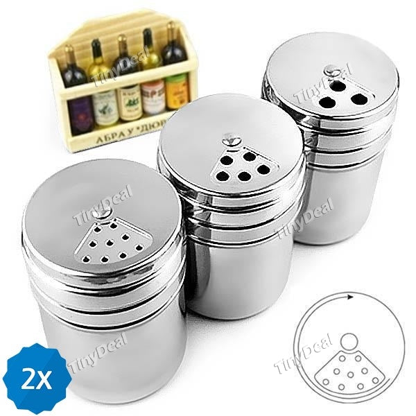 2pcs Stainless Steel Spice Sugar Salt Pepper Storage Bottle Cooking Barbecue Tool