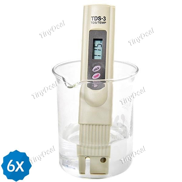 6pcs TDS-3 Handheld Digital LCD Water Quality Tester Pen Temp/PPM Filter Water Purity Meter