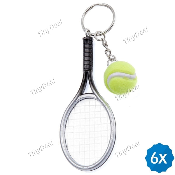 6pcs Tennis Racket & Tennis Keychain Key Ring Key Holder Keyring Gift