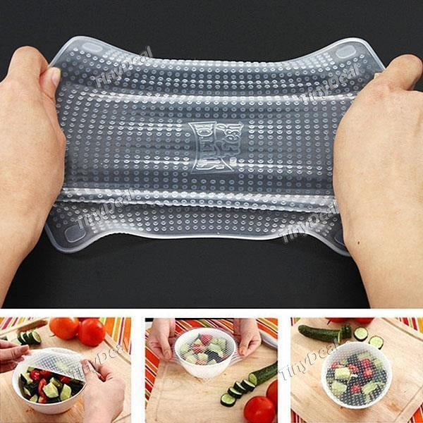 4 Set of 4Pcs Multifunctional Silicone Wraps Seal Cover Stretch Reusable Food Sealing Vacuum f Bowl to Keep Fresh