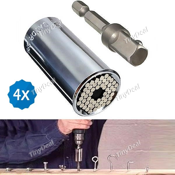 4pcs Universal Grip Socket Multi-function Hand Tools Repair Kit with Power Drill Adapter