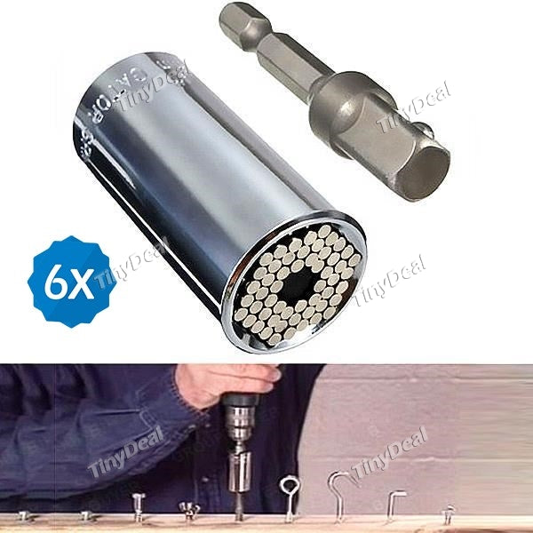 6pcs Universal Grip Socket Multi-function Hand Tools Repair Kit with Power Drill Adapter