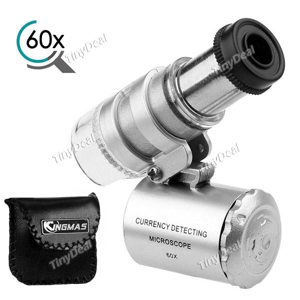 2pcs LED 60X Silver Portable Pocket Mini Microscope Magnifier Jeweler Loupes Glass Len