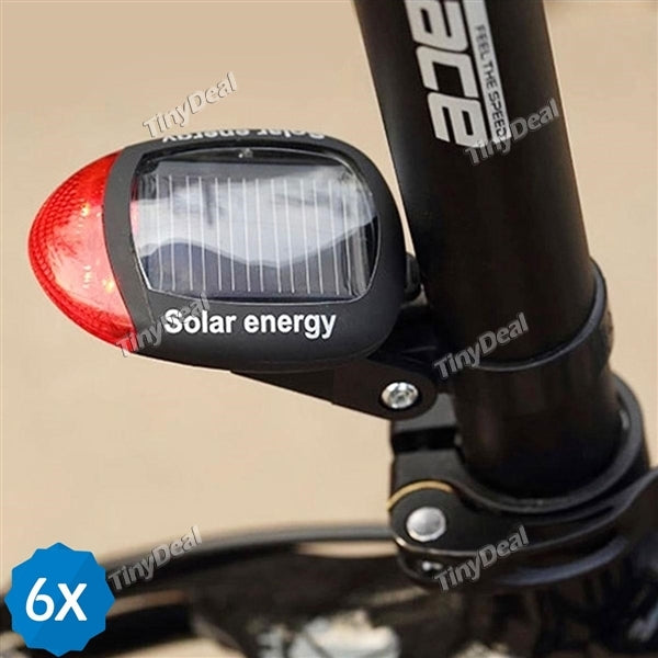 6pcs Bicycle Red 2 LED Super Bright Solar Power Energy Bike Rear Lamp Tail Light