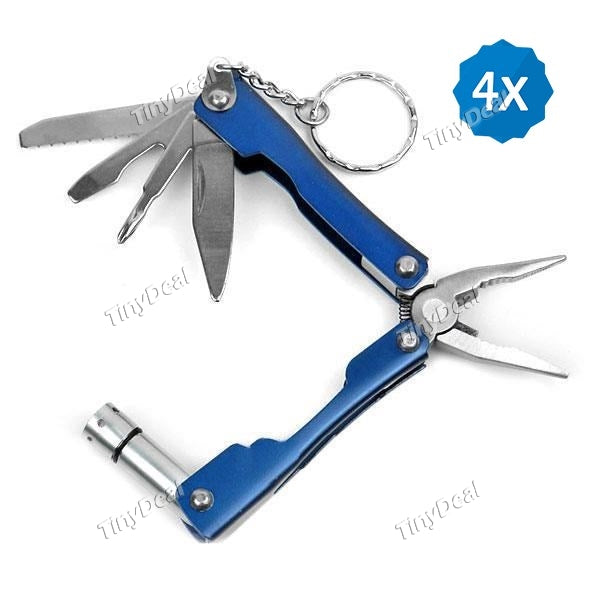 Multi-functional EDC Tool with LED Flashlight Tongs Small Knife Bottle Opener Key Chain for Indoor Outdoor
