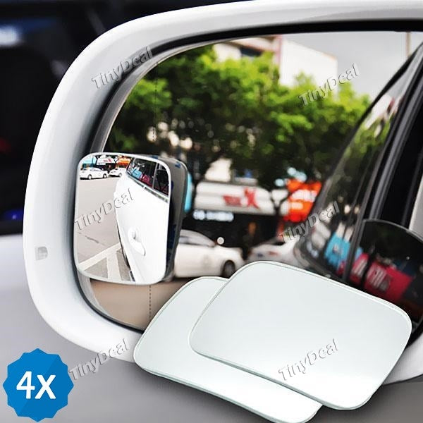4 Pair Blind Spot Sway Adjustable Square Mirrors with 3M Self-Adhesive Glue and Explosion-proof Membrane -2 Pack