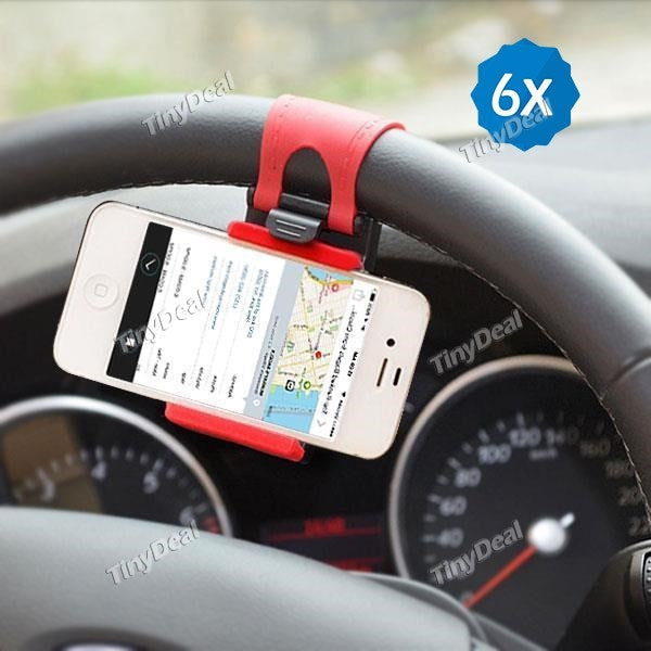 6pcs Universal Car Steering Wheel Phone Mount Holder Clip Buckle Socket for Smart Phone GPS Navigation Drive
