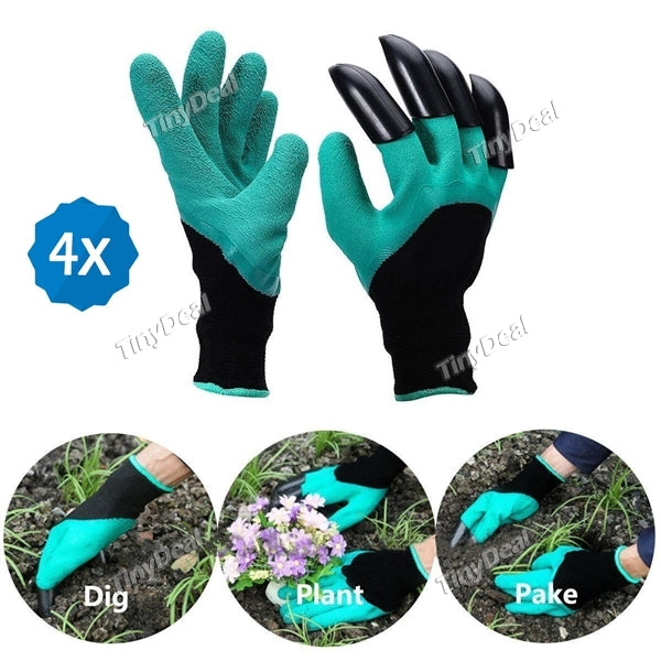4 pair Garden Genie Gloves 2-Pack Waterproof Gardening Gloves Both Hands with Claws for Digging Raking