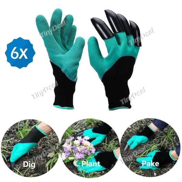 6 pair Garden Genie Gloves 2-Pack Waterproof Gardening Gloves Both Hands with Claws for Digging Raking