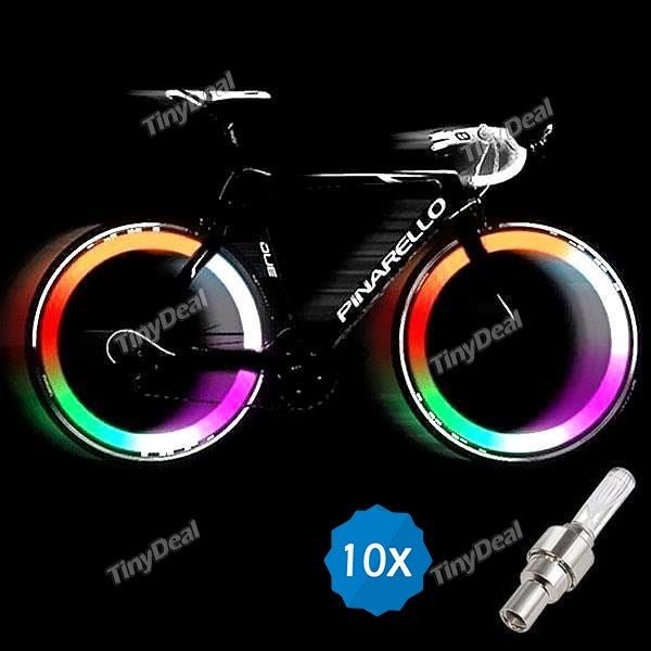 10pcs Multicoloured LED Bicycle Bike Valve Light Bike Wheel Light Tire Valve Caps Light