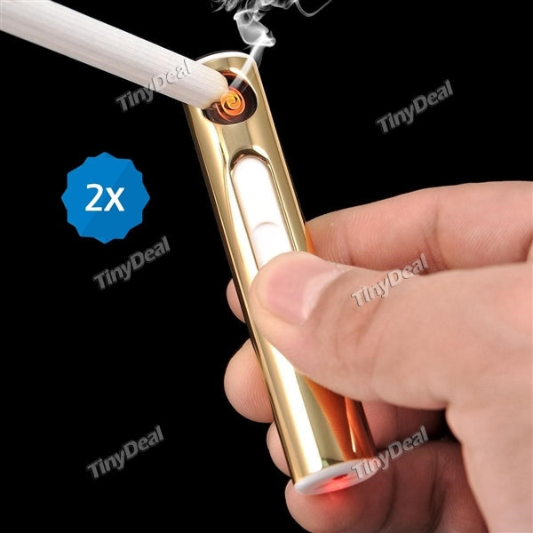 2pcs USB Rechargeable Cigarette Lighter with Red LED Light - Assorted Color
