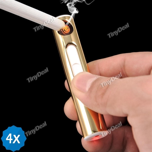 4pcs USB Rechargeable Cigarette Lighter with Red LED Light - Assorted Color
